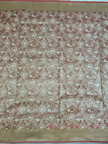 Kora Silk Sari from Banaras | Dull Pink | Gold Zari | Handwoven | Ships from California